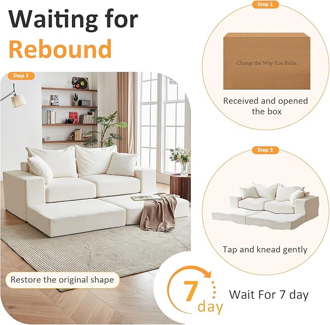 Modular Sectional Loveaeat Cloud Sofa, Boneless Couch