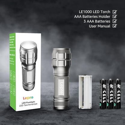 Lighting EVER LED Flashlights High Lumens, Small Flashlight, Waterproof, Adjustable Focus Flash Light for Outdoor, Emergency, Camping, AAA Batteries Included, 2 Pack