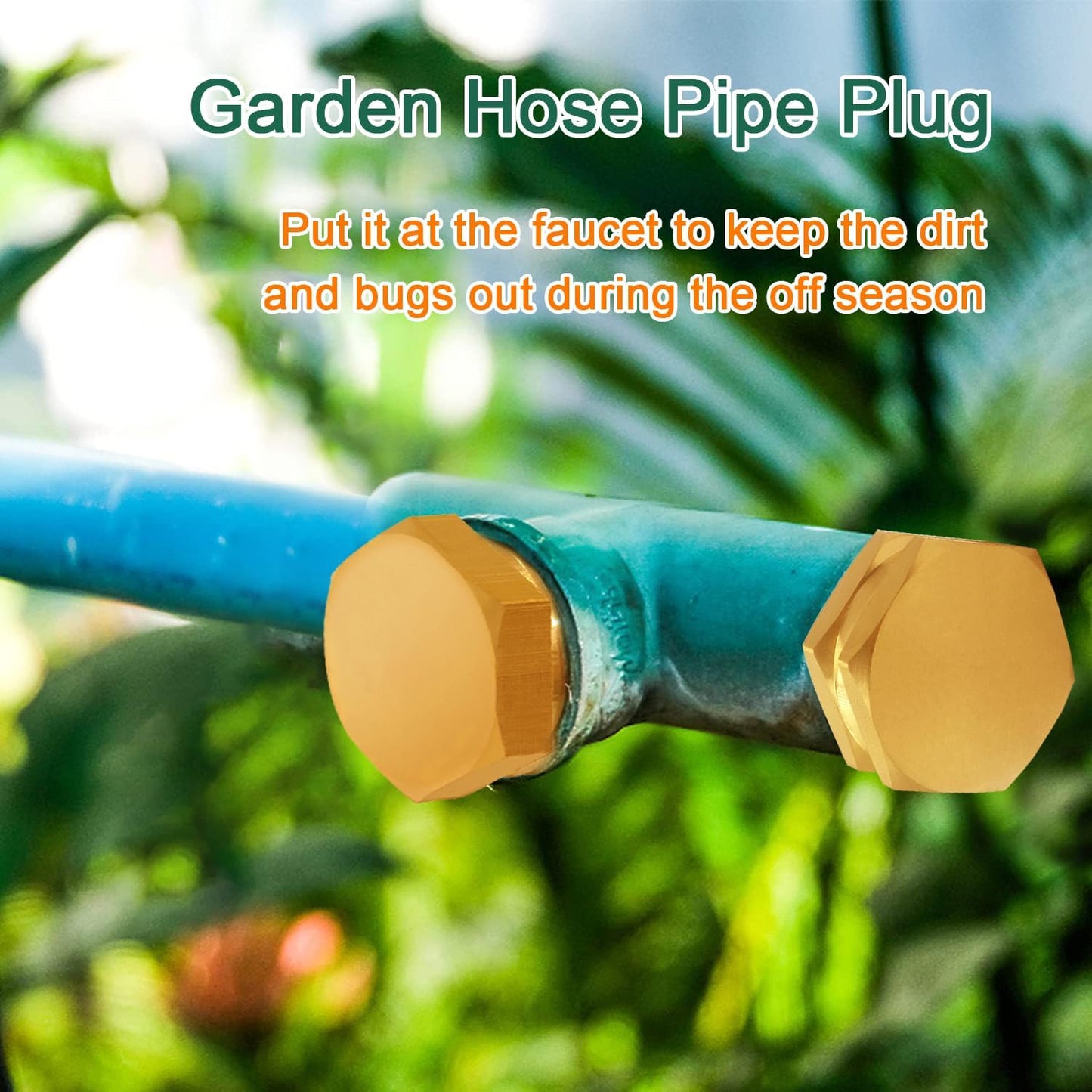 Joywayus Brass Garden Hose Plugs Caps Kit, 4PCS 3/4" GHT Male Plug + 4PCS 3/4" GHT Female Cap, Hex Watering Pipe Fittings with Washers