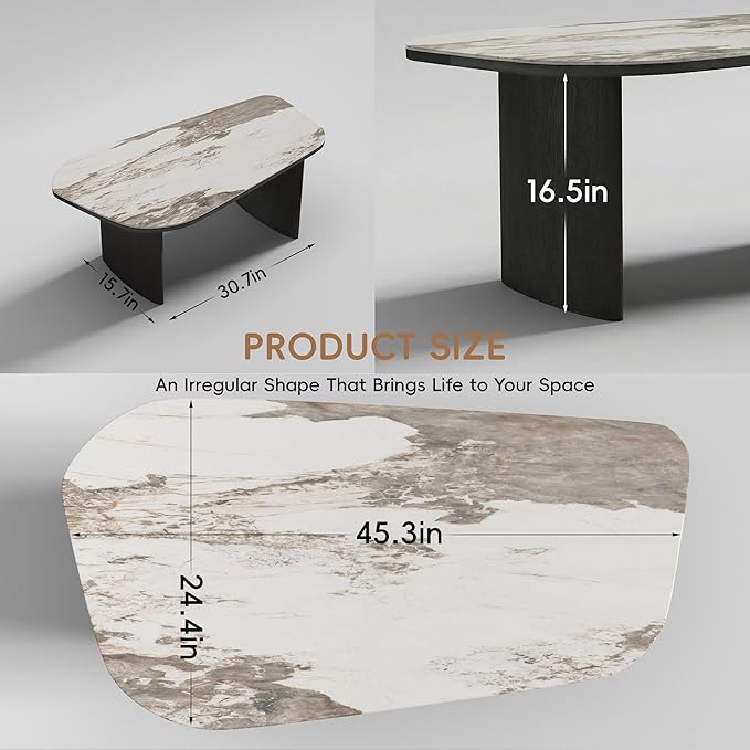 Luxury Marble Coffee Table, Premium Sintered Stone Top, Natural Wood Look Base