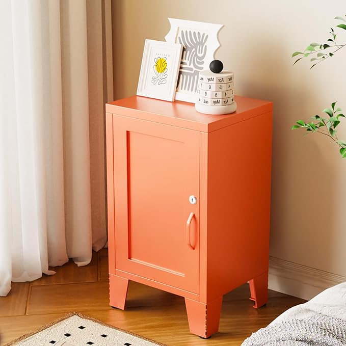 ALBAD Metal Nightstand with Lockable Cabinet, Compact Mini Locker Bedside Table