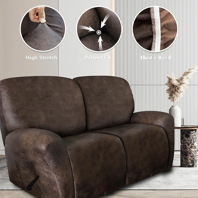 ANARACHON Leather Look Loveseat Recliner Covers Stay in Place 6-Piece Recliner