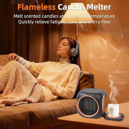 Space Heater with Mug Warmer, Electric Space Heaters for Indoor Use with Thermostatc, Candle Warmer Pate for Bedroom, Office, Large Room Use