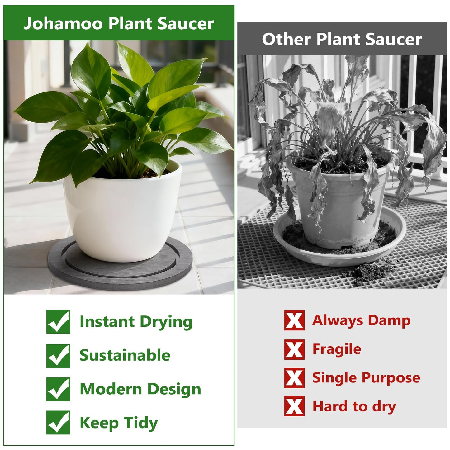 Johamoo Plant Saucer for Indoors, 8+10 Inch, Instantly Dry Diatomaceous Earth Plant Trays, Stone Plant Pot Saucers Drip & Drainage Tray, Gray