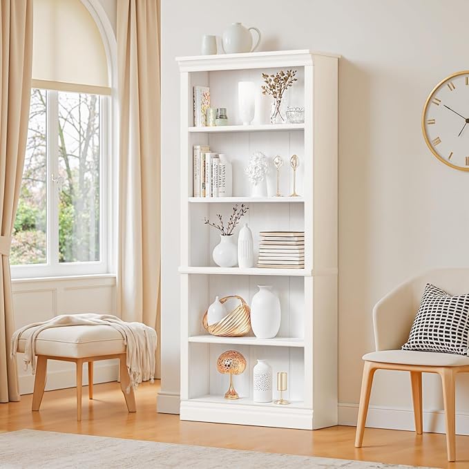 Furniwell Bookcase Bookshelves, 5-Shelf Tall Bookcase 71" Wood Open Display