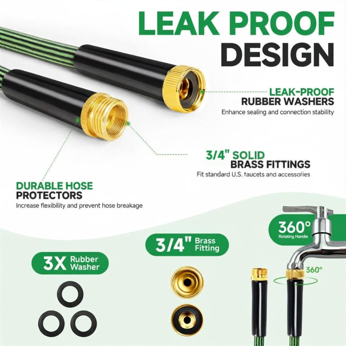 Watato Garden Hose 50FT Non-Expandable Water Hose Flexible Kink-Free Lightweight Leak-Proof Sturdy Outdoor Hose Water Pipe for Garden Yard Lawn Camper 3/4 Inch Fittings