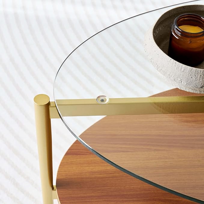 LumFurn Oval Glass Coffee Table, Mid-Century Modern Design, L43 x W22 x H17 inch