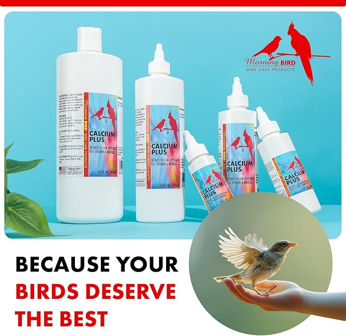Morning Bird Calcium Plus Liquid for Birds – Calcium Supplement with Vitamins and Minerals for Strong Eggshells, Healthy Bones - Support Growth, Breeding, and Wellness for All Birds 4 Fl Oz