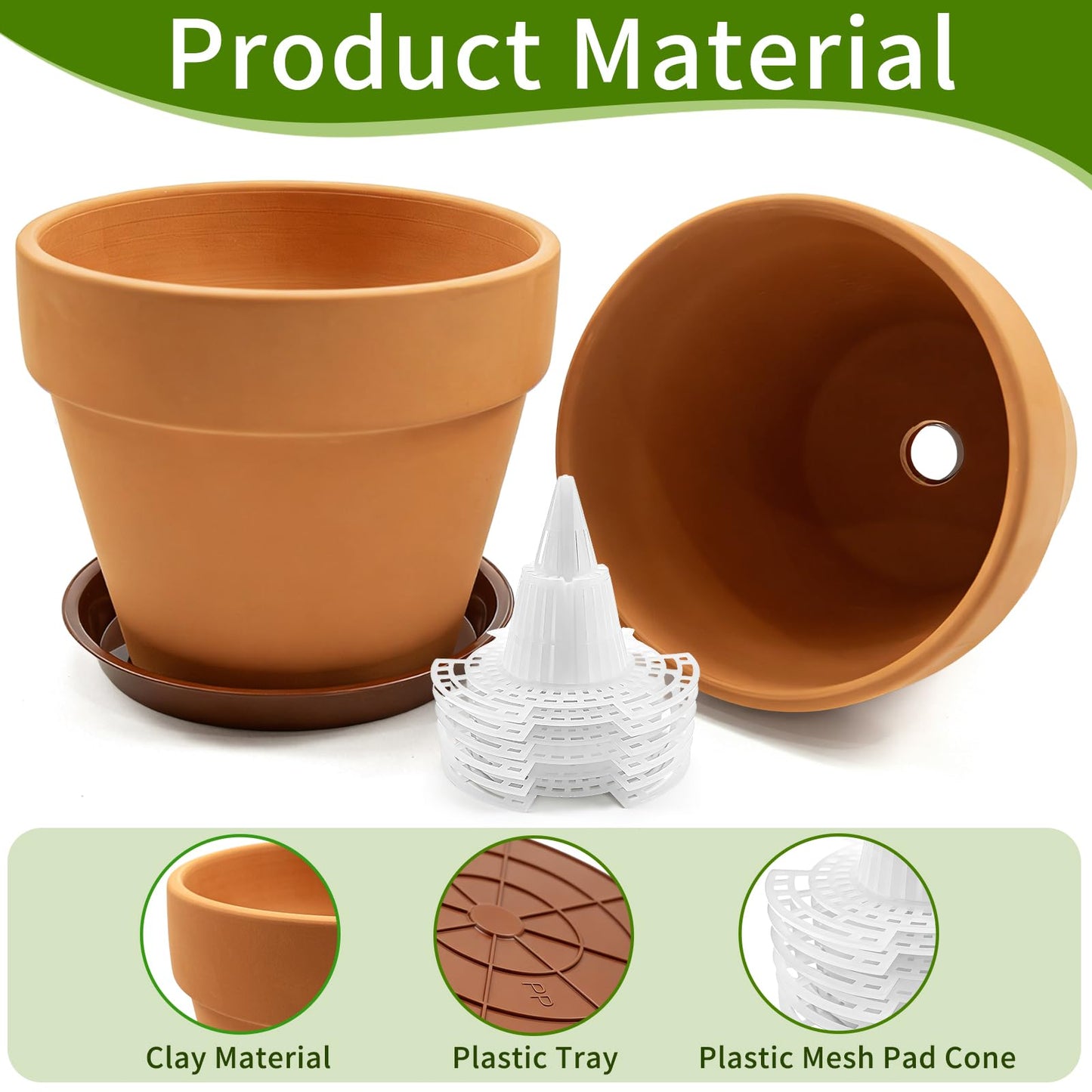 Seuqhck 6 Pack 6 Inch Terracotta & Clay Pots with Saucer for Plants, Breathable Clay Planters Flowerpot Terra Cotta Flowerpot with Drainage Hole for Indoor Outdoor Gardening Succulents Home Decor
