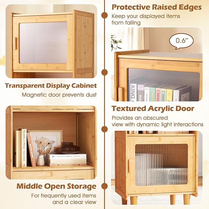 Giantex Bamboo Storage Cabinet, 3-Cube Bookcase, Freestanding Liquor Display