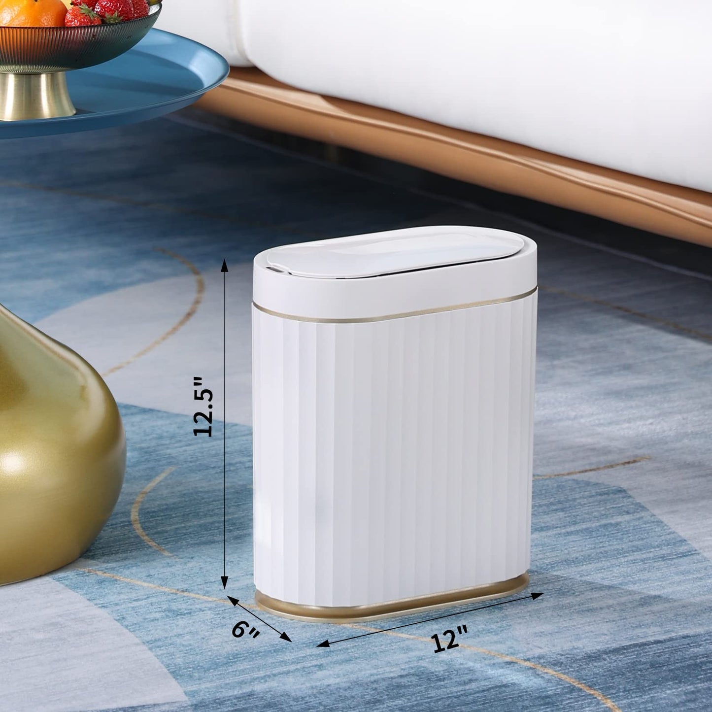 ELPHECO Bathroom Trash Can with Lid 2 Gallon Sensor Garbage Can, Automatic Trash Bin, Motion Sensor Trash Can, IPX5 Waterproof Plastic Wastebasket for Bathroom, Bedroom, Kitchen, Office, White Gold