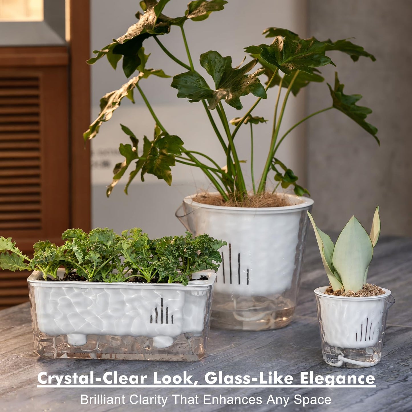 Self Watering Pots for Indoor Plans, 2 Packs Window Boxes Planters Rectangle Self Watering Planter 11 in Rectangular Clear Plant Pots Long Herb Windowsill Planter Flower Box Succulent Planters