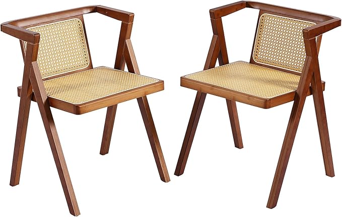 Furlide Rattan Dining Chairs Set of 2, Mid-Century Accent Armchair, Wicker Chair