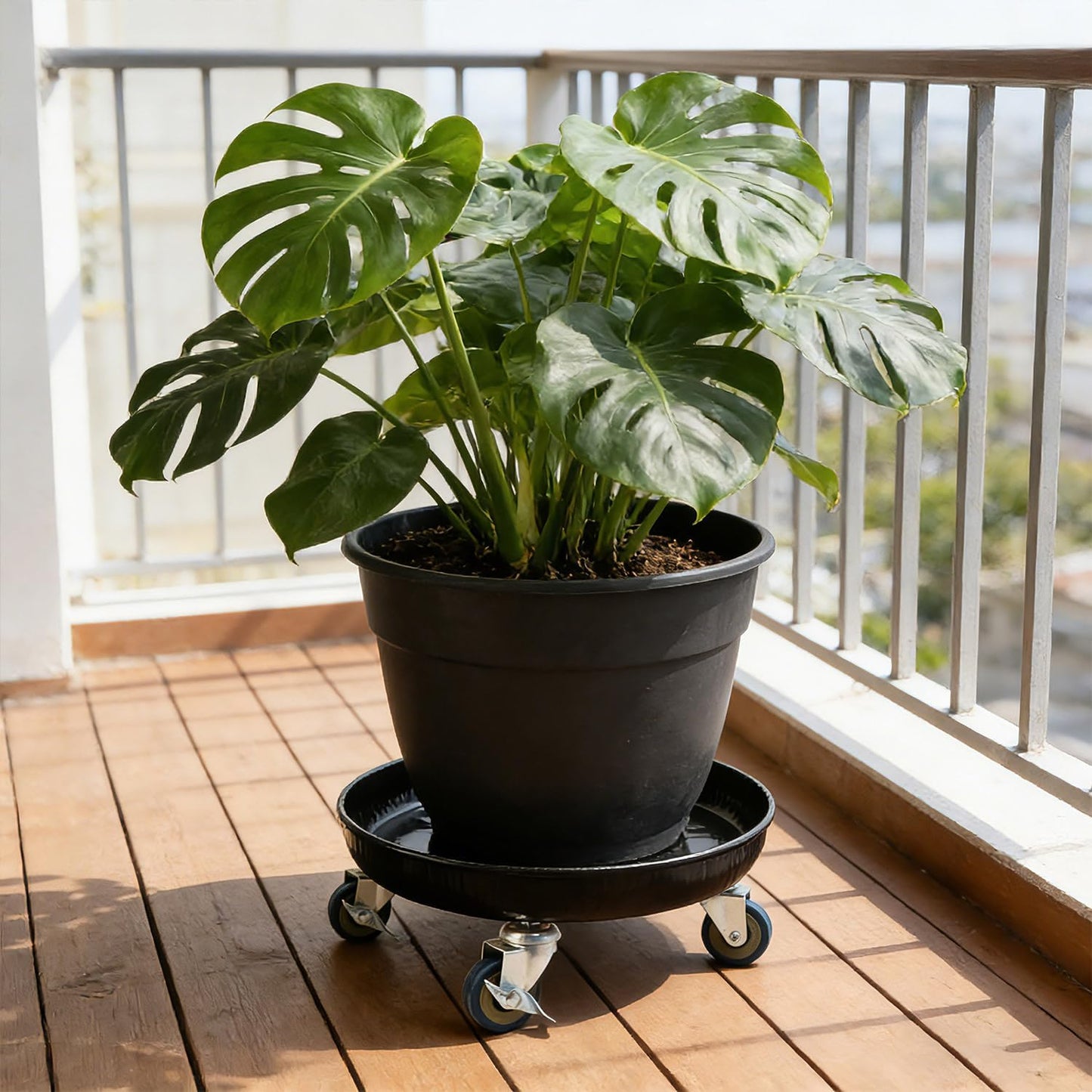 YUFDA 2 Pack 12.2 Inch Metal Plant Caddy With Lockable Wheels,Plant Stand Dolly for Heavy Planter,Wheeled Planter Saucer Tray,Rolling plant stand,Heavy-Duty Plant Caddy for Indoor and Outdoor(Black)