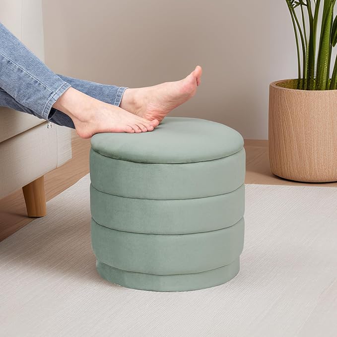 15" Upholstered Round Velvet Ottoman