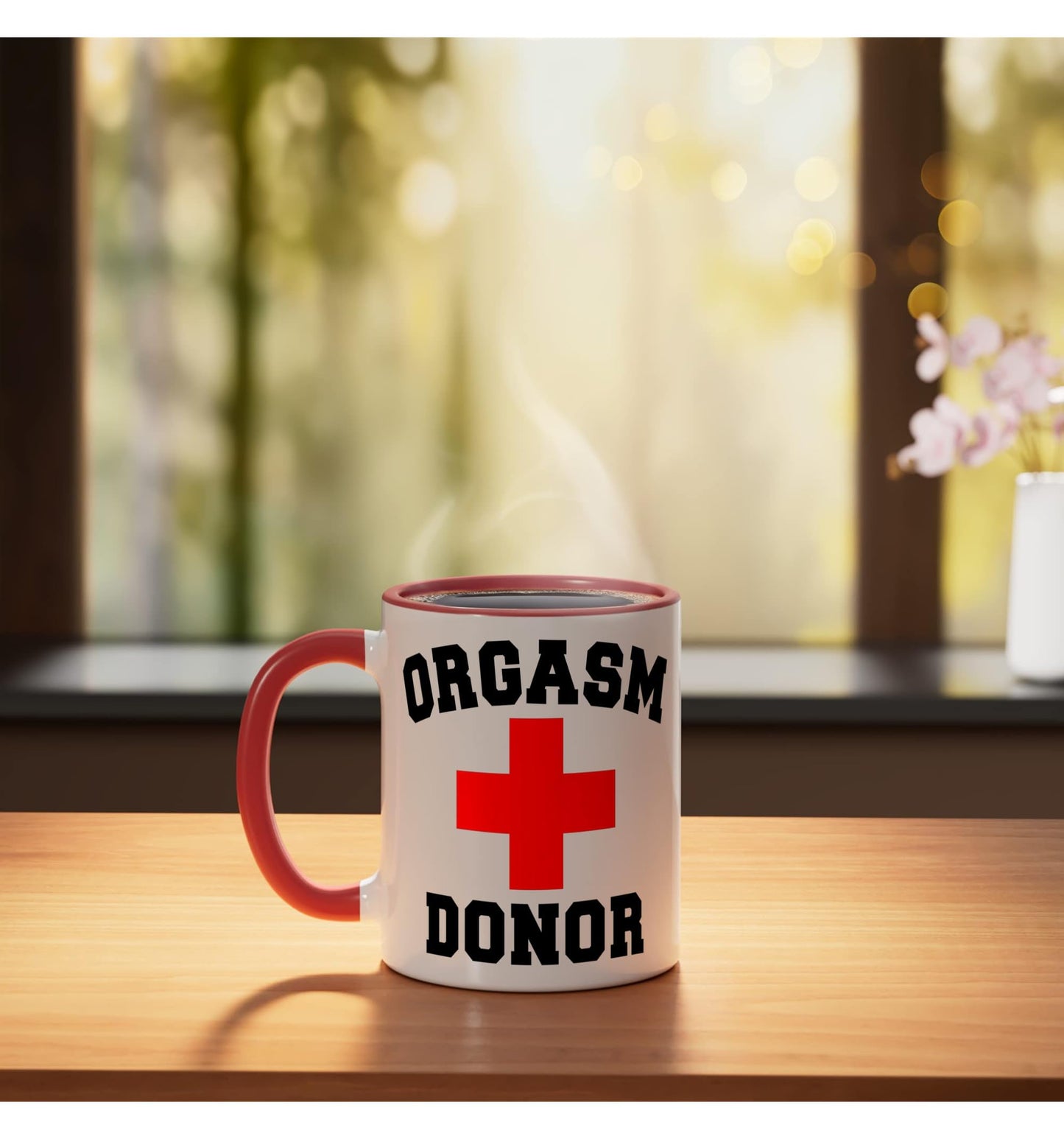 PRIDE ORGASM DONOR DISPENSER FUNNY HALLOWEEN COSTUME MEN BOY Ceramic Mug, Red/White