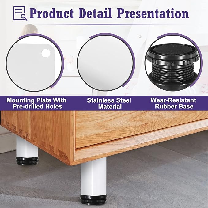 16 Inch Metal Furniture Legs Stainless Steel Adjustable Legs White Metal Legs
