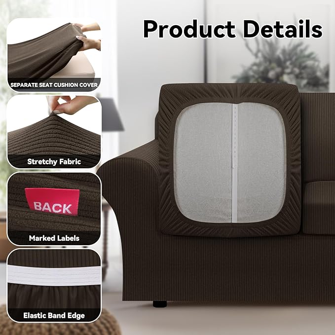 100% WaterproofCouch Cover 4-Piece Set Striped Sofa Slipcovers