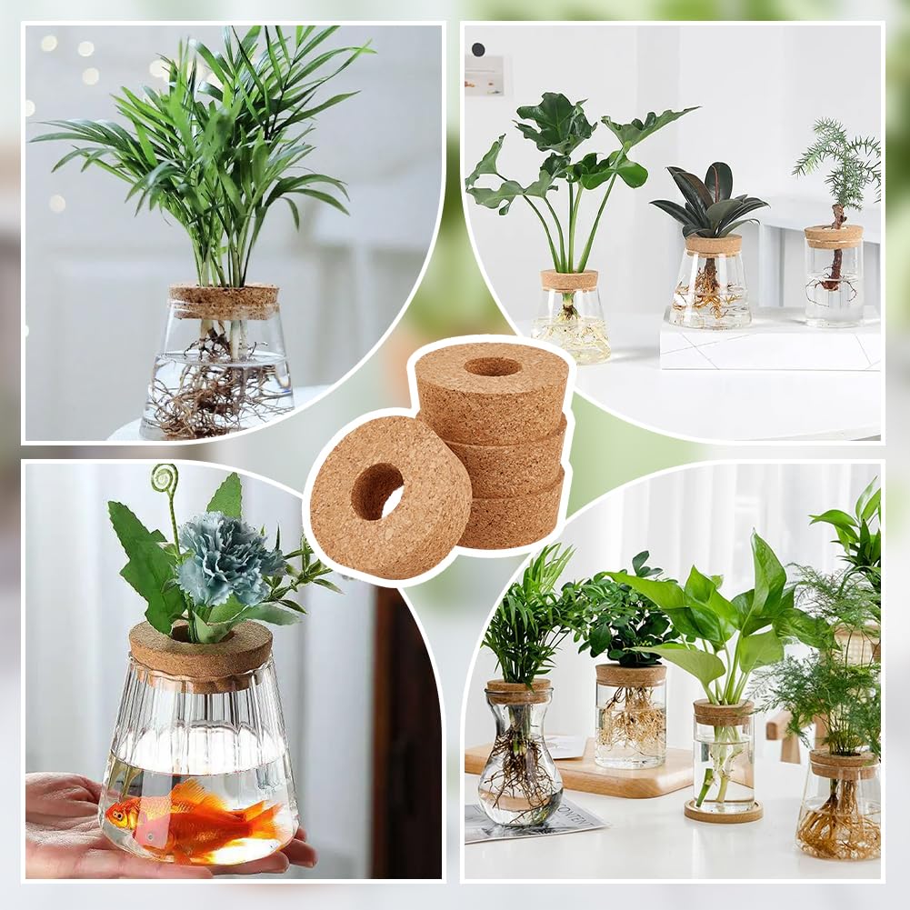 OLYCRAFT 4 Pack Cork Lids for Glass Planters 2.9~3.2 Inch Hydroponic Lids 1.2 Inch Thick Terrarium Cork Covers with 1.2 Inch Hole Natural Cork Stoppers for Hydroponic Plant Propagation Growing Vases