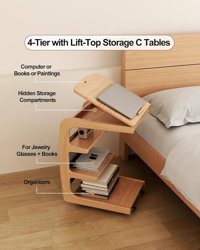 AQIMUELE Wooden C-Shaped End Table, Couch Desk