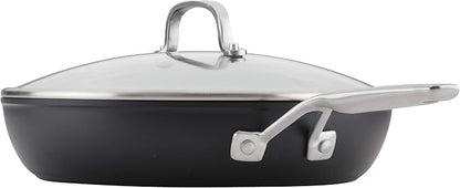 KitchenAid Hard-Anodized Induction Nonstick Frying Pan with Lid, 12.25-Inch, Matte Black