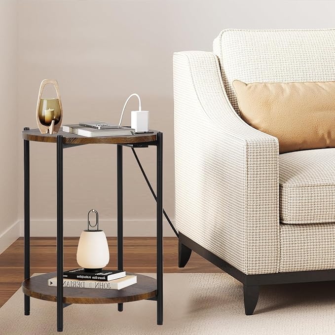 Gawicpy 2 Tier Round Side Table, Folding End Tables Coffee Table Simplistic