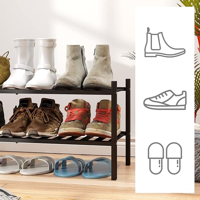 viewcare 2-Tier Black Bamboo Shoe Rack