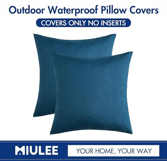 MIULEE Pack of 2 Decorative Outdoor Solid Waterproof Throw Pillow Covers Euro