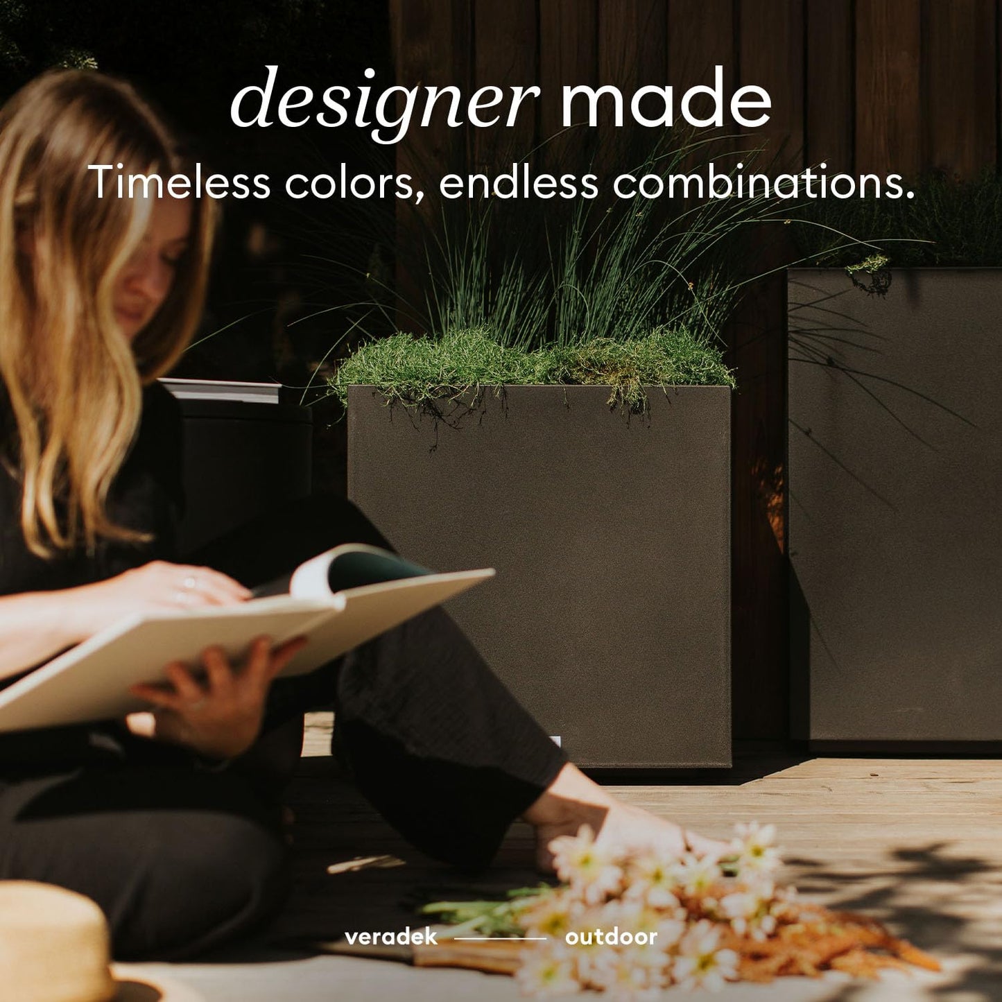 Veradek Block Series Cube Plastic Planter - Large Square Planter for Indoor or Outdoor Patio/Garden | Durable All-Weather Use with Drainage Holes | Modern Décor for Tall Plants, Trees, Flowers