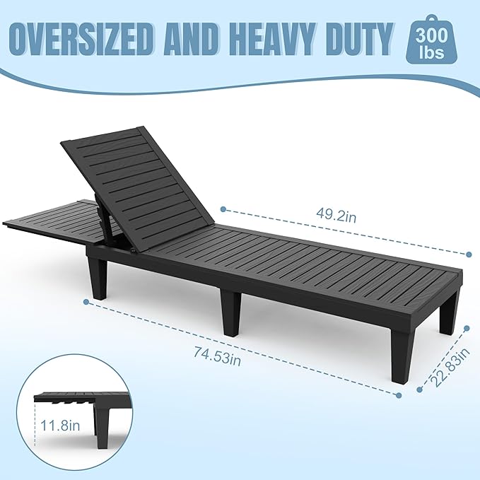 Lounge Chair Outdoor, High-Impact PP 5 Position Adjustable Tanning Chair