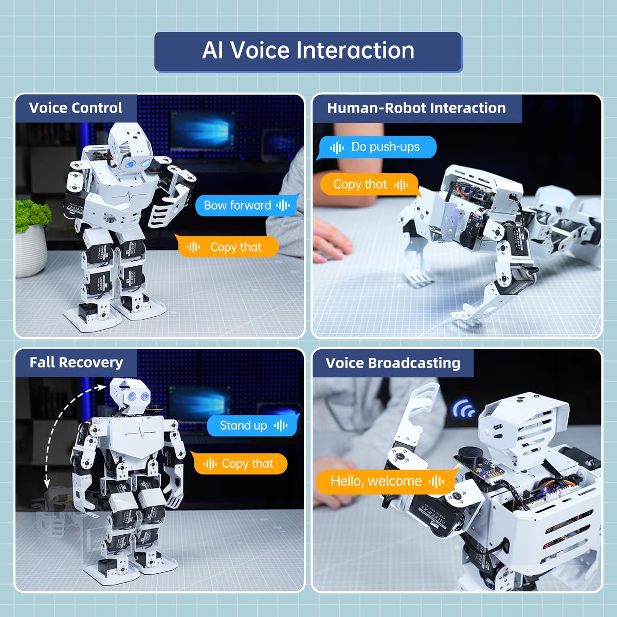 AI Vision & Voice Interaction Robot for Arduino Scratch Python Programming 17DOF Humanoid Robot Large AI Model STEM Project Education Voice Command Walking Dancing Self-Stand Up, Tonybot Standard kit