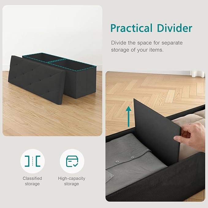 VECELO 43'' Folding Storage Ottoman Bench, Storage Chest, Linen Fabric Foot