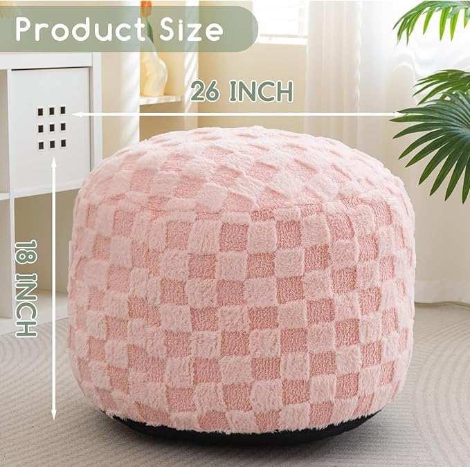 HIGOGOGO Round Stuffed Pouf Ottoman, Plaid Poufs