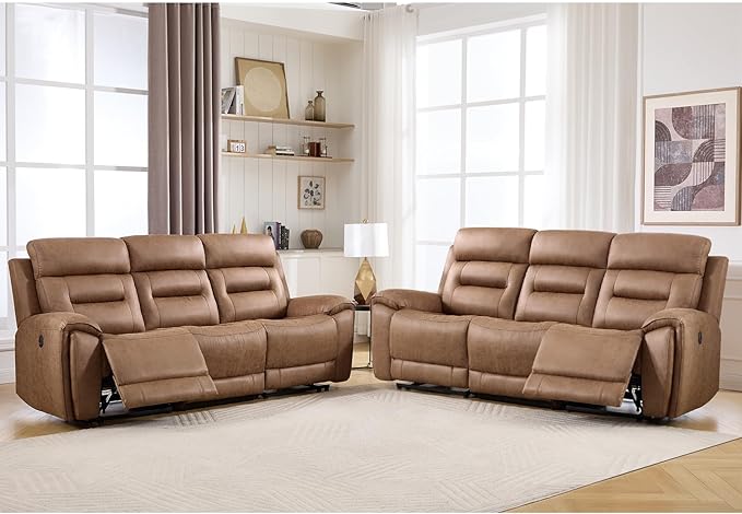 ANJ Power Oversized Reclining Sofa Couch Set of 2, Breathable Faux Leather