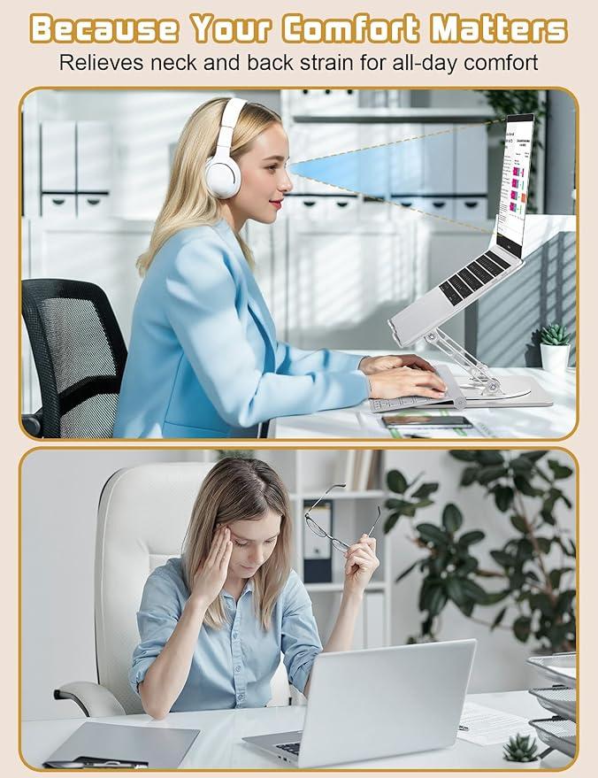 Axbima Adjustable Laptop Stand for Desk-360° Rotating Foldable Laptop Holder Ergonomic Laptop Riser for MacBook Pro/Air Dell HP Lenovo Notebook up to 16.3",Silver