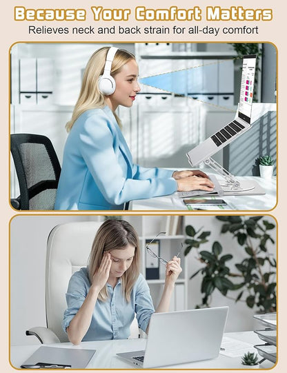 Axbima Adjustable Laptop Stand for Desk-360° Rotating Foldable Laptop Holder Ergonomic Laptop Riser for MacBook Pro/Air Dell HP Lenovo Notebook up to 16.3",Silver