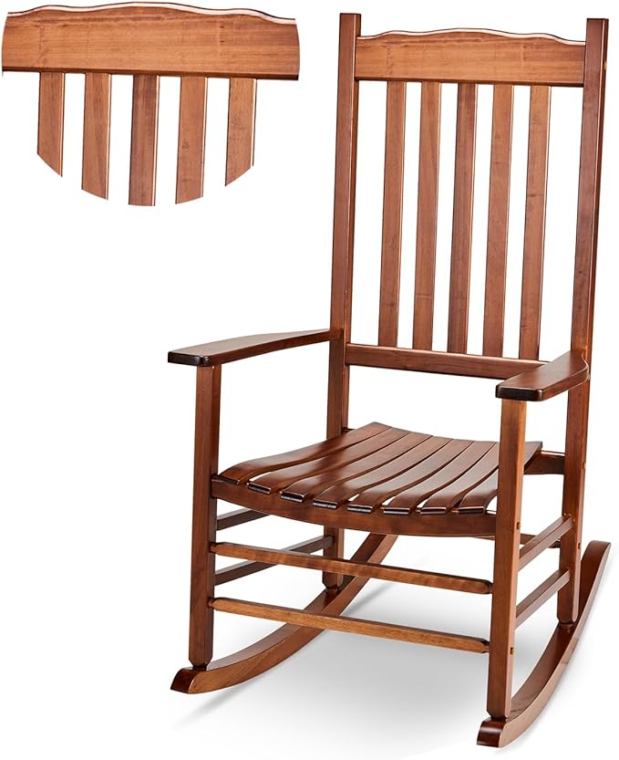 Outvita Outdoor Rocking Chair, Solid Wood High Back Rocker, All Weather Lounge