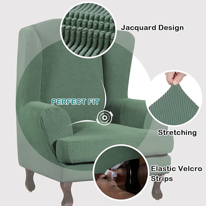 Turquoize Wingback Chair Covers 2 Piece Wing Chair Slipcover Stretch Slipcovers