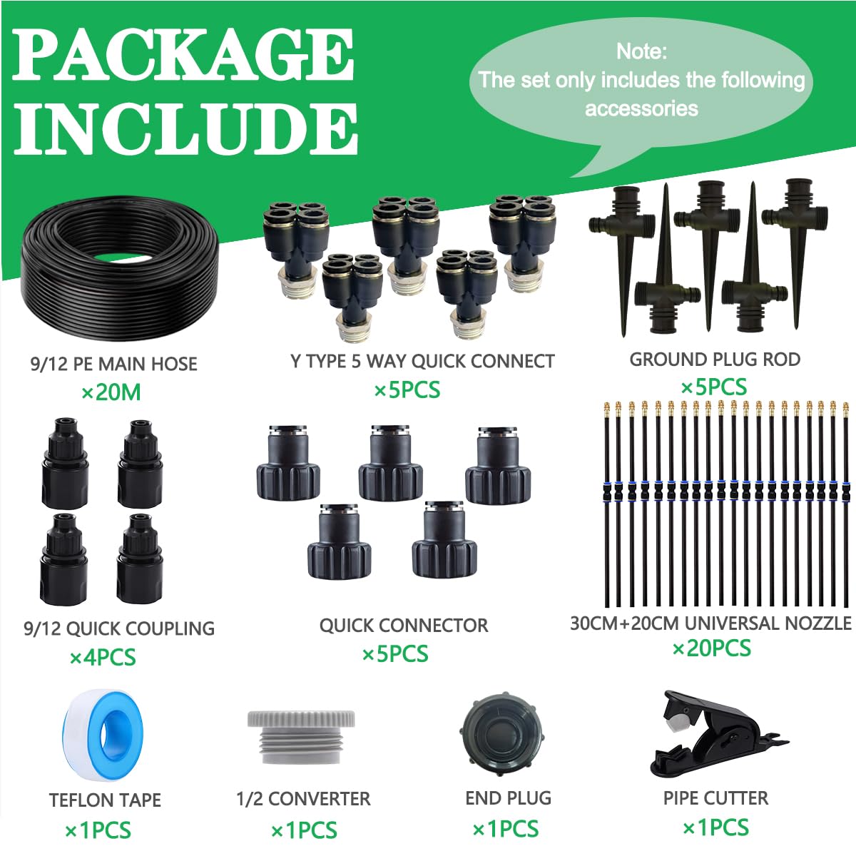 New Vertical Spray Watering System, 65.6FT Connecting Pipe,Height-Adjustable Spraying System, with 5 Groups of Spray Systems. Outdoor Terrace Cooling System and Lawn Watering System.