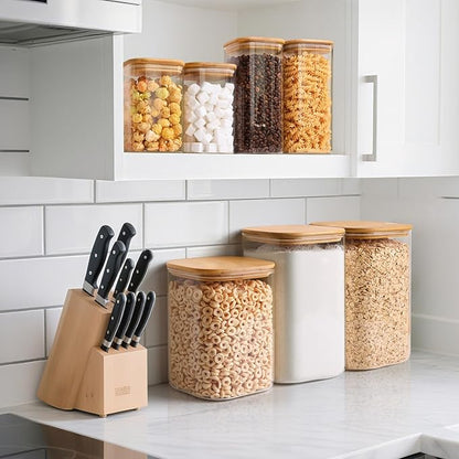 ComSaf 3.6 Qt Glass Food Storage Containers Set of 2, Large Storage Containers with Lids, Square Glass Jars with Lids, for Flour and Sugar, Cereal, Rice, Pasta, Oats, Coffee Beans