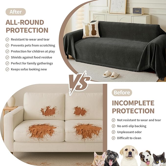 Couch Cover for Dogs, Boho Sofa Covers for 3 Cushion Couch, Chenille Sofa