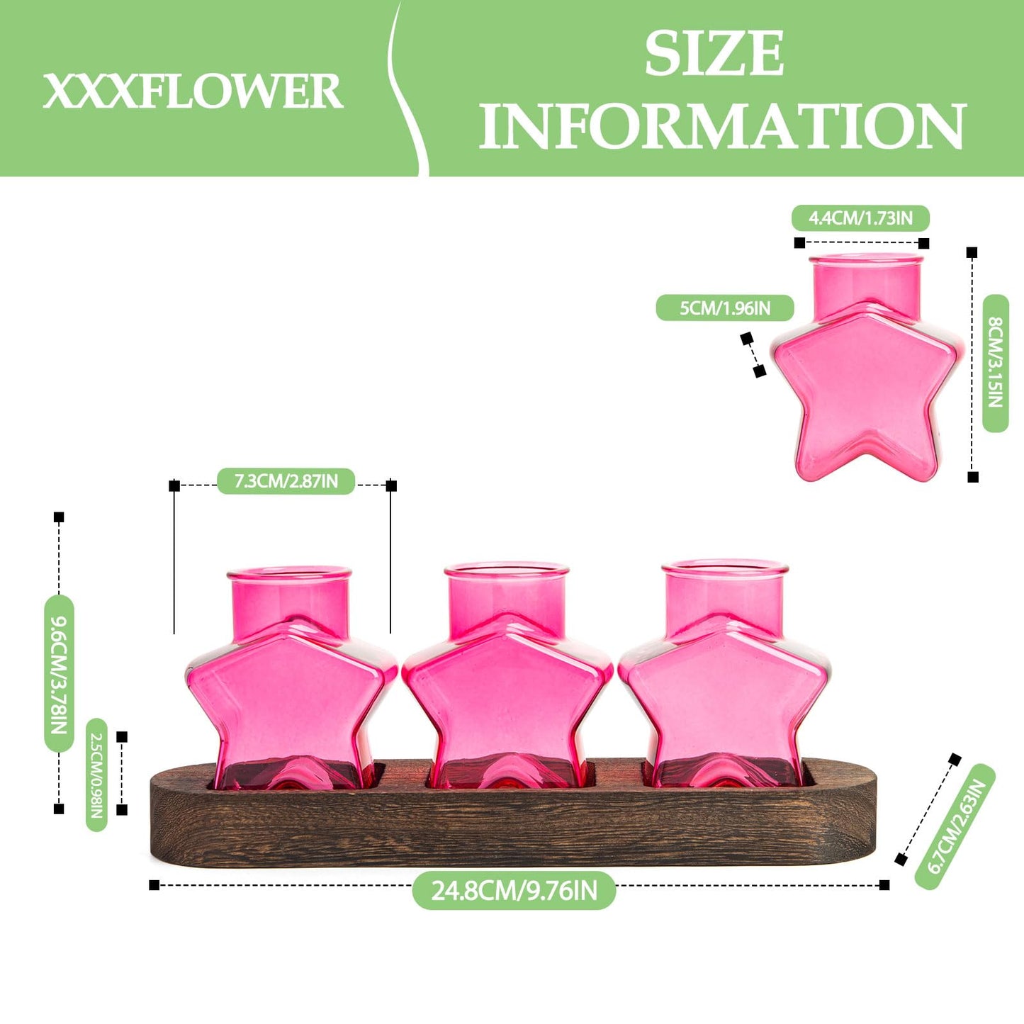 XXXFLOWER Plant Propagation Station with Wooden Stand，Air Plant Terrarium Starter Kits Star Vases for Flowers Plant Cutting Rooting Pots Indoor Hydroponic Glass Planter for Plant Lovers,3 Jars(Pink)