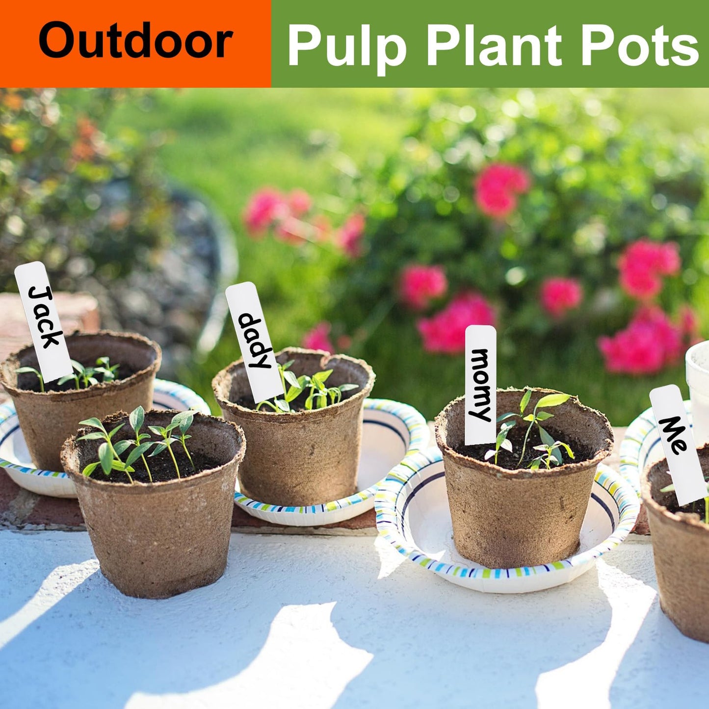 130 Pack Organic Peat Pots, 4 Inch Plant Starter Round Nursery Pot with Drainage Holes, Seedling Nursery Box, Seed Starting Tray, Bulk Garden Germination Paper Pulp Container with 130 Plant Labels
