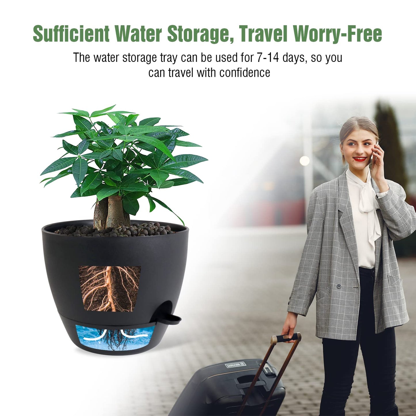 UOUZ 12inch 2Pack Large Self Watering Planters, Plastic Plant Pots with 60oZ Removable Deep Reservoir and Multi Mesh Drainage Holes for Indoor Outdoor Garden Plants and Flowers, Black