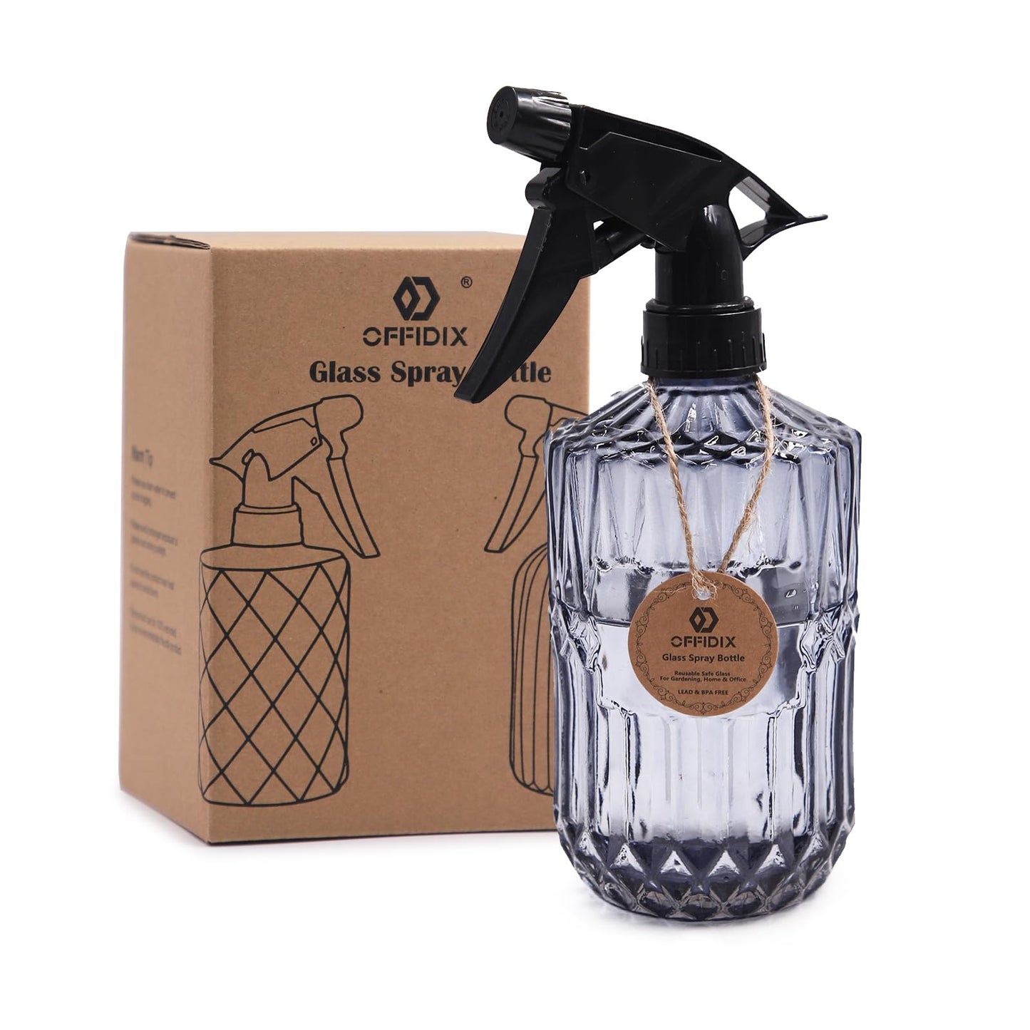 OFFIDIX Glass Spray Bottle, Fine Mist Plant Mister, Handheld Pressure Watering Can,Adjustable Nozzle Glass Spray Bottle,0.43L/15.17oz Handheld Spray Bottles for Garden Plants Cleaning Solutions（Gray）