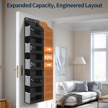 Yecaye 5-Tier Over The Door Organizer Dual-Column, 80lbs Load Over the Door Storage of 10 Compartments, Heavy Duty Door Organizer Hanging for Bedroom Closet Nursery Bathroom Pantry, Black, 2 Pack