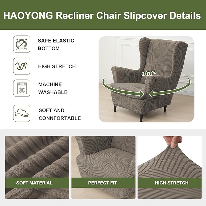 HAOYONG Wing Chair Slipcovers Printed Wingback Chair Covers 2 Pieces Wingback