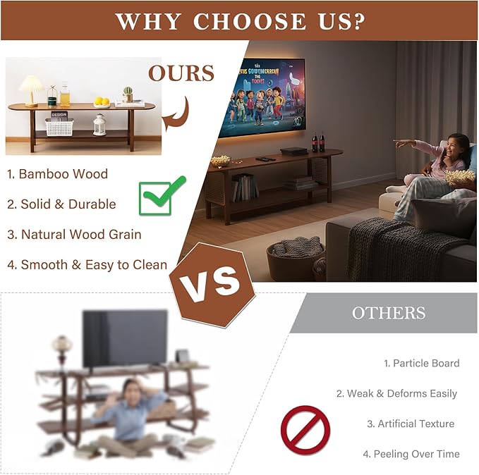 Tiita TV Stand with Storage for TVs up to 65'', Bamboo TV Console Entertainment