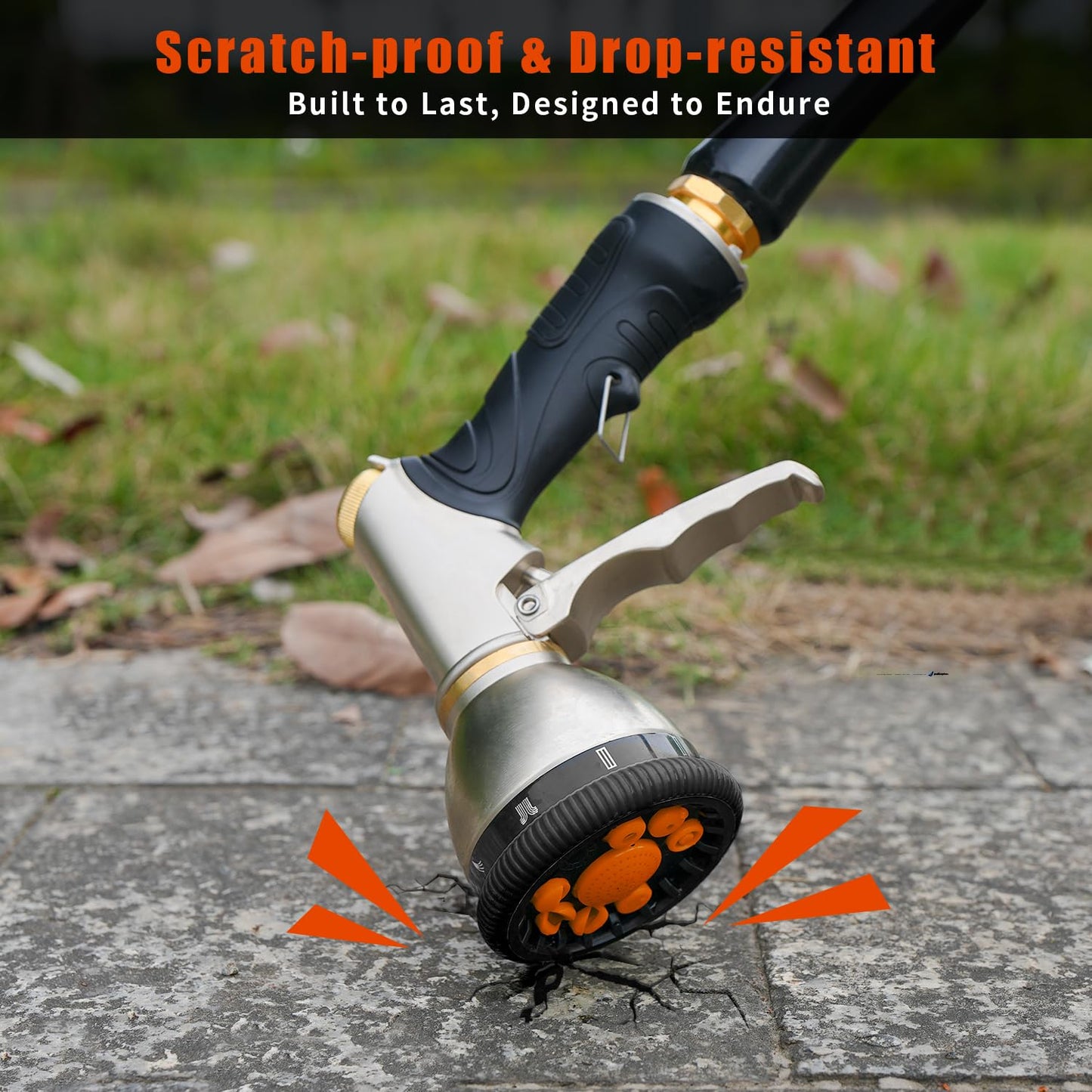 Besiter Garden Nozzle Sprayer, High Pressure Metal Water Hose Sprayer with 9 Watering Patterns, Heavy Duty Sprayer for Washing Cars, Watering Plants, Cleaning Yard & Showering Pets (Orange)
