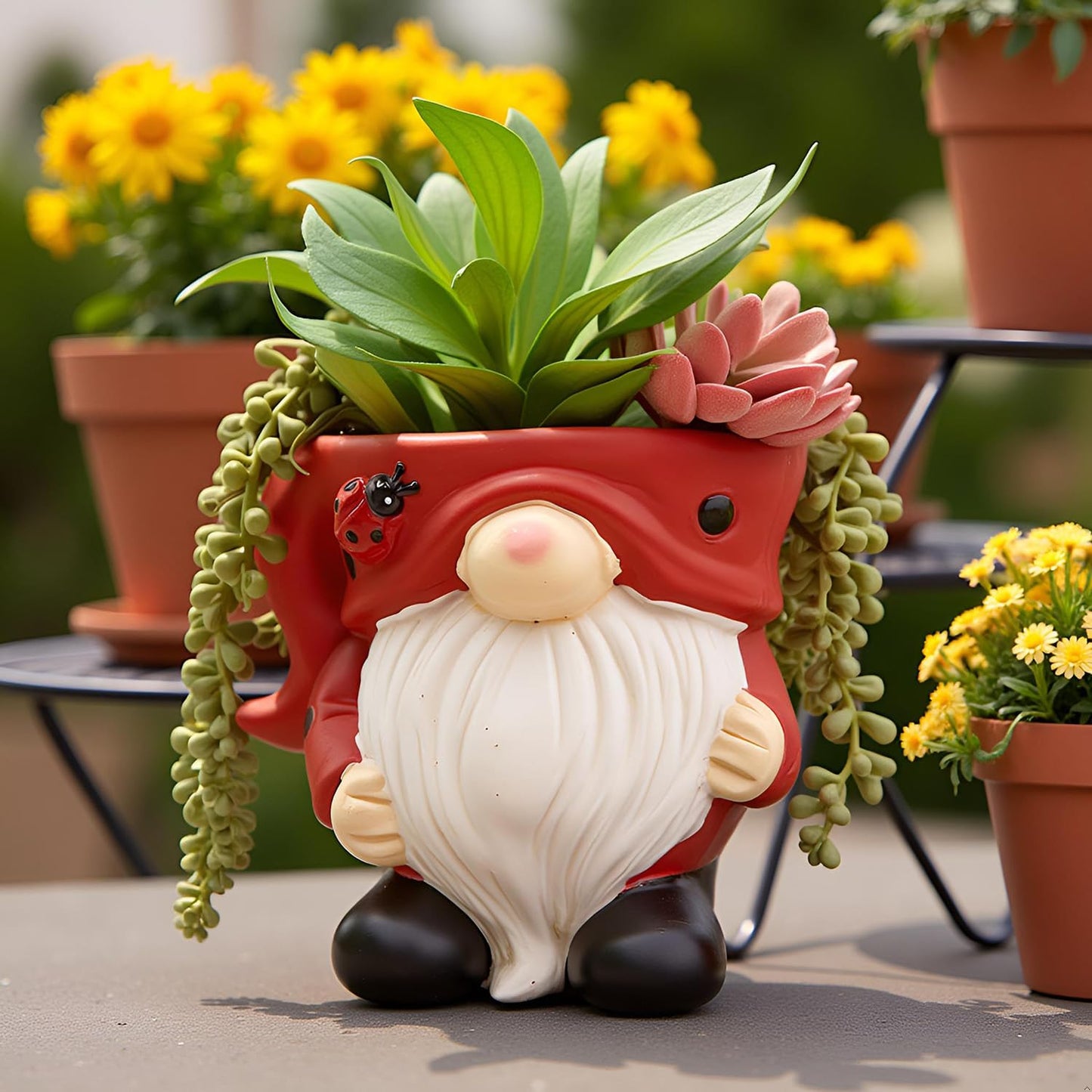 Unique Gnome Planter Pot, Cute Ceramic Gnome Flower Succulent Pot for Indoor Outdoor Plants Home Garden Spring Summer Christmas Decoration (Red)